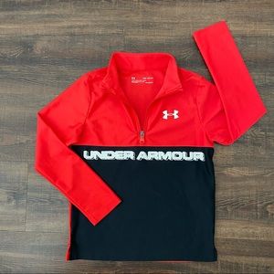 Under Armour 1/4 Zip Youth Small Long Sleeve Shirt Red & Black